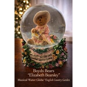 Boyds Bears Elizabeth Bearsley Musical Water Globe English Country Garden 270612